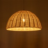 GloboStar® MONTANA 02378 Boho Κρεμαστό Φωτιστικό Καμπάνα Μονόφωτο 1 x E27 IP20 Μπεζ Ξύλο - Μ50 x Π50 x Υ25cm