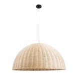 GloboStar® MONTANA 02379 Boho Κρεμαστό Φωτιστικό Καμπάνα Μονόφωτο 1 x E27 IP20 Μπεζ Ξύλο - Μ80 x Π80 x Υ40cm