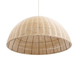 GloboStar® MONTANA 02379 Boho Κρεμαστό Φωτιστικό Καμπάνα Μονόφωτο 1 x E27 IP20 Μπεζ Ξύλο - Μ80 x Π80 x Υ40cm