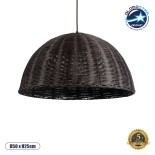 GloboStar® MONTANA 02381 Boho Κρεμαστό Φωτιστικό Καμπάνα Μονόφωτο 1 x E27 IP20 Καφέ Ξύλο - Μ50 x Π50 x Υ25cm