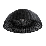 GloboStar® MONTANA 02384 Boho Κρεμαστό Φωτιστικό Καμπάνα Μονόφωτο 1 x E27 IP20 Μαύρο Ξύλο - Μ80 x Π80 x Υ40cm