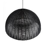 GloboStar® MONTANA 02384 Boho Κρεμαστό Φωτιστικό Καμπάνα Μονόφωτο 1 x E27 IP20 Μαύρο Ξύλο - Μ80 x Π80 x Υ40cm