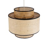 GloboStar® BRAVADO 02386 Boho Κρεμαστό Φωτιστικό Καπέλο Μονόφωτο 1 x E27 IP20 Καφέ & Μπεζ Ξύλο - Μ40 x Π40 x Υ35cm