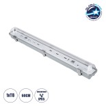 GloboStar® 90610 60cm Tri-Proof Πλαστικό PC Σκαφάκι με Μεταλλικά Clips για 1 x Λάμπες T8 Τύπου Φθορίου LED Τροφοδοσίας Ενός Άκρου Αδιάβροχο IP65
