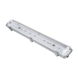 GloboStar® 90611 60cm Tri-Proof Πλαστικό PC Σκαφάκι με Μεταλλικά Clips για 2 x Λάμπες T8 Τύπου Φθορίου LED Τροφοδοσίας Ενός Άκρου Αδιάβροχο IP65
