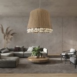GloboStar® PUERTORICO 02093 Boho Κρεμαστό Φωτιστικό Καμπάνα Τρίφωτο 3 x E27 IP20 Μπεζ Σχοινί - Μ80 x Π80 x Υ80cm