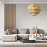 GloboStar® HIROKA 01836 Boho Κρεμαστό Φωτιστικό Καμπάνα Μονόφωτο 1 x E27 IP20 Μπεζ Ξύλο - Μ60 x Π60 x Υ50cm