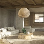 GloboStar® OREGON 02207 Boho Κρεμαστό Φωτιστικό Πλέγμα Μονόφωτο 1 x E27 IP20 Μπεζ Ρατάν - Μ80 x Π80 x Υ65cm