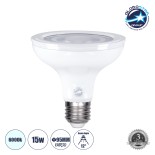 GloboStar® 60087 Λάμπα LED E27 PAR30 Σποτ 15W 1500lm 12° AC 220-240V IP20 Φ9.5 x Υ9.5cm Ψυχρό Λευκό 6000K - 3 Years Warranty