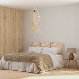 GloboStar® YOSHI 01928 Boho Κρεμαστό Φωτιστικό Φιγούρα Μονόφωτο 1 x E27 IP20 Μπεζ Ξύλο - Μ35 x Π35 x Υ60cm