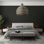 GloboStar® JAMAICA 01955 Boho Κρεμαστό Φωτιστικό Καμπάνα Μονόφωτο 1 x E27 IP20 Μπεζ & Λαδί Ξύλο - Μ60 x Π60 x Υ60cm