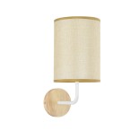 GloboStar® OASIS 00884 Μοντέρνο Επιτοίχιο Φωτιστικό Απλίκα Μονόφωτο 1 x E27 IP20 Λευκό Μέταλλο με Μπεζ Ύφασμα - Μ15 x Π20 x Υ35cm