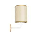 GloboStar® OASIS 00884 Μοντέρνο Επιτοίχιο Φωτιστικό Απλίκα Μονόφωτο 1 x E27 IP20 Λευκό Μέταλλο με Μπεζ Ύφασμα - Μ15 x Π20 x Υ35cm