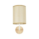 GloboStar® OASIS 00884 Μοντέρνο Επιτοίχιο Φωτιστικό Απλίκα Μονόφωτο 1 x E27 IP20 Λευκό Μέταλλο με Μπεζ Ύφασμα - Μ15 x Π20 x Υ35cm