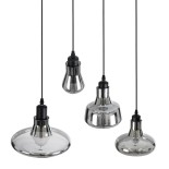 GloboStar® FEMINE 01011 Μοντέρνο Κρεμαστό Φωτιστικό Καμπάνα Σετ Πολύφωτο 4 x E27 IP20 Γκρι Γυαλί με Μαύρο Μέταλλο - Μ70 x Π70 x Y24.5cm