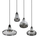 GloboStar® FEMINE 01011 Μοντέρνο Κρεμαστό Φωτιστικό Καμπάνα Σετ Πολύφωτο 4 x E27 IP20 Γκρι Γυαλί με Μαύρο Μέταλλο - Μ70 x Π70 x Y24.5cm