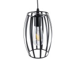 GloboStar® ZEBRA 01062 Vintage Industrial Κρεμαστό Φωτιστικό Οροφής Μονόφωτο 1 x E27 AC220-240V - Φ15 x Υ24cm - Μαύρο Μεταλλικό Πλέγμα - 5 Χρόνια Εγγύηση
