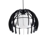 GloboStar® INGLEY 01226 Μοντέρνο Κρεμαστό Φωτιστικό Πλέγμα Μονόφωτο 1 x E27 IP20 Μαύρο Μέταλλο με Λευκό Γυαλί - Μ26 x Π26 x Υ21cm