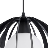 GloboStar® INGLEY 01226 Μοντέρνο Κρεμαστό Φωτιστικό Πλέγμα Μονόφωτο 1 x E27 IP20 Μαύρο Μέταλλο με Λευκό Γυαλί - Μ26 x Π26 x Υ21cm