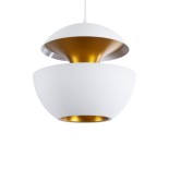 GloboStar® SEVILLE 01268 Μοντέρνο Κρεμαστό Φωτιστικό Καμπάνα Μονόφωτο 1 x E27 IP20 Λευκό & Χρυσό Μέταλλο - Μ35 x Π35 x Υ35cm