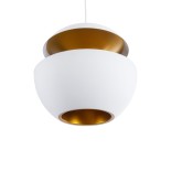 GloboStar® SEVILLE 01268 Μοντέρνο Κρεμαστό Φωτιστικό Καμπάνα Μονόφωτο 1 x E27 IP20 Λευκό & Χρυσό Μέταλλο - Μ35 x Π35 x Υ35cm