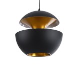 GloboStar® SEVILLE 01269 Μοντέρνο Κρεμαστό Φωτιστικό Καμπάνα Μονόφωτο 1 x E27 IP20 Μαύρο & Χρυσό Μέταλλο - Μ35 x Π35 x Υ35cm