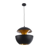 GloboStar® SEVILLE 01269 Μοντέρνο Κρεμαστό Φωτιστικό Καμπάνα Μονόφωτο 1 x E27 IP20 Μαύρο & Χρυσό Μέταλλο - Μ35 x Π35 x Υ35cm