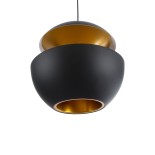 GloboStar® SEVILLE 01269 Μοντέρνο Κρεμαστό Φωτιστικό Καμπάνα Μονόφωτο 1 x E27 IP20 Μαύρο & Χρυσό Μέταλλο - Μ35 x Π35 x Υ35cm