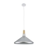 GloboStar® FELICITA 01276 Μοντέρνο Κρεμαστό Φωτιστικό Καμπάνα Μονόφωτο 1 x E27 IP20 Ασημί Μέταλλο με Μπεζ Ξύλο - Μ40 x Π40 x Y30cm