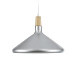 GloboStar® FELICITA 01276 Μοντέρνο Κρεμαστό Φωτιστικό Καμπάνα Μονόφωτο 1 x E27 IP20 Ασημί Μέταλλο με Μπεζ Ξύλο - Μ40 x Π40 x Y30cm