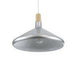 GloboStar® FELICITA 01276 Μοντέρνο Κρεμαστό Φωτιστικό Καμπάνα Μονόφωτο 1 x E27 IP20 Ασημί Μέταλλο με Μπεζ Ξύλο - Μ40 x Π40 x Y30cm