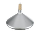 GloboStar® FELICITA 01276 Μοντέρνο Κρεμαστό Φωτιστικό Καμπάνα Μονόφωτο 1 x E27 IP20 Ασημί Μέταλλο με Μπεζ Ξύλο - Μ40 x Π40 x Y30cm