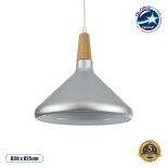 GloboStar® FELICITA 01277 Μοντέρνο Κρεμαστό Φωτιστικό Καμπάνα Μονόφωτο 1 x E27 IP20 Ασημί Μέταλλο με Μπεζ Ξύλο - Μ30 x Π30 x Υ25cm