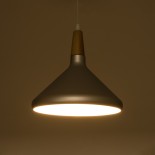 GloboStar® FELICITA 01277 Μοντέρνο Κρεμαστό Φωτιστικό Καμπάνα Μονόφωτο 1 x E27 IP20 Ασημί Μέταλλο με Μπεζ Ξύλο - Μ30 x Π30 x Υ25cm