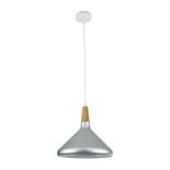 GloboStar® FELICITA 01277 Μοντέρνο Κρεμαστό Φωτιστικό Καμπάνα Μονόφωτο 1 x E27 IP20 Ασημί Μέταλλο με Μπεζ Ξύλο - Μ30 x Π30 x Υ25cm