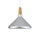 GloboStar® FELICITA 01277 Μοντέρνο Κρεμαστό Φωτιστικό Καμπάνα Μονόφωτο 1 x E27 IP20 Ασημί Μέταλλο με Μπεζ Ξύλο - Μ30 x Π30 x Υ25cm