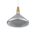 GloboStar® FELICITA 01277 Μοντέρνο Κρεμαστό Φωτιστικό Καμπάνα Μονόφωτο 1 x E27 IP20 Ασημί Μέταλλο με Μπεζ Ξύλο - Μ30 x Π30 x Υ25cm