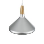 GloboStar® FELICITA 01277 Μοντέρνο Κρεμαστό Φωτιστικό Καμπάνα Μονόφωτο 1 x E27 IP20 Ασημί Μέταλλο με Μπεζ Ξύλο - Μ30 x Π30 x Υ25cm