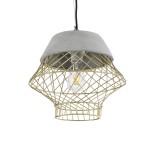GloboStar® DURANT 01324 Μοντέρνο Κρεμαστό Φωτιστικό Πλέγμα Μονόφωτο 1 x E27 IP20 Γκρι Τσιμέντο με Χρυσό Μέταλλο - Μ35 x Π35 x Υ35cm