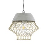 GloboStar® DURANT 01324 Μοντέρνο Κρεμαστό Φωτιστικό Πλέγμα Μονόφωτο 1 x E27 IP20 Γκρι Τσιμέντο με Χρυσό Μέταλλο - Μ35 x Π35 x Υ35cm
