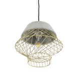 GloboStar® DURANT 01324 Μοντέρνο Κρεμαστό Φωτιστικό Πλέγμα Μονόφωτο 1 x E27 IP20 Γκρι Τσιμέντο με Χρυσό Μέταλλο - Μ35 x Π35 x Υ35cm
