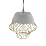 GloboStar® DURANT 01324 Μοντέρνο Κρεμαστό Φωτιστικό Πλέγμα Μονόφωτο 1 x E27 IP20 Γκρι Τσιμέντο με Χρυσό Μέταλλο - Μ35 x Π35 x Υ35cm