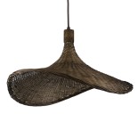GloboStar® CUBA 01720 Boho Κρεμαστό Φωτιστικό Καμπάνα Μονόφωτο 1 x E27 IP20 Καφέ Ξύλο - Μ53 x Π53 x Υ30cm