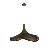 GloboStar® CUBA 01720 Boho Κρεμαστό Φωτιστικό Καμπάνα Μονόφωτο 1 x E27 IP20 Καφέ Ξύλο - Μ53 x Π53 x Υ30cm