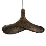 GloboStar® CUBA 01720 Boho Κρεμαστό Φωτιστικό Καμπάνα Μονόφωτο 1 x E27 IP20 Καφέ Ξύλο - Μ53 x Π53 x Υ30cm