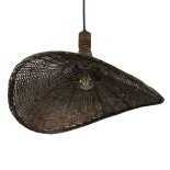 GloboStar® CUBA 01720 Boho Κρεμαστό Φωτιστικό Καμπάνα Μονόφωτο 1 x E27 IP20 Καφέ Ξύλο - Μ53 x Π53 x Υ30cm
