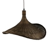 GloboStar® CUBA 01720 Boho Κρεμαστό Φωτιστικό Καμπάνα Μονόφωτο 1 x E27 IP20 Καφέ Ξύλο - Μ53 x Π53 x Υ30cm