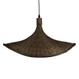 GloboStar® CUBA 01720 Boho Κρεμαστό Φωτιστικό Καμπάνα Μονόφωτο 1 x E27 IP20 Καφέ Ξύλο - Μ53 x Π53 x Υ30cm