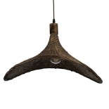 GloboStar® CUBA 01720 Boho Κρεμαστό Φωτιστικό Καμπάνα Μονόφωτο 1 x E27 IP20 Καφέ Ξύλο - Μ53 x Π53 x Υ30cm