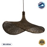 GloboStar® CUBA 01722 Boho Κρεμαστό Φωτιστικό Καμπάνα Μονόφωτο 1 x E27 IP20 Καφέ Ξύλο - Μ63 x Π63 x Υ32cm